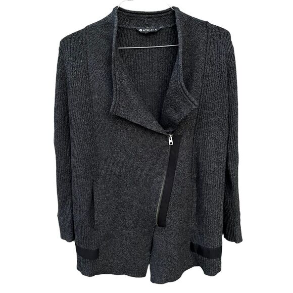 Athleta #352993 Sentinel Sweater Moto Wrap Gray Merino Wool Blend Jacket Small - Picture 1 of 13